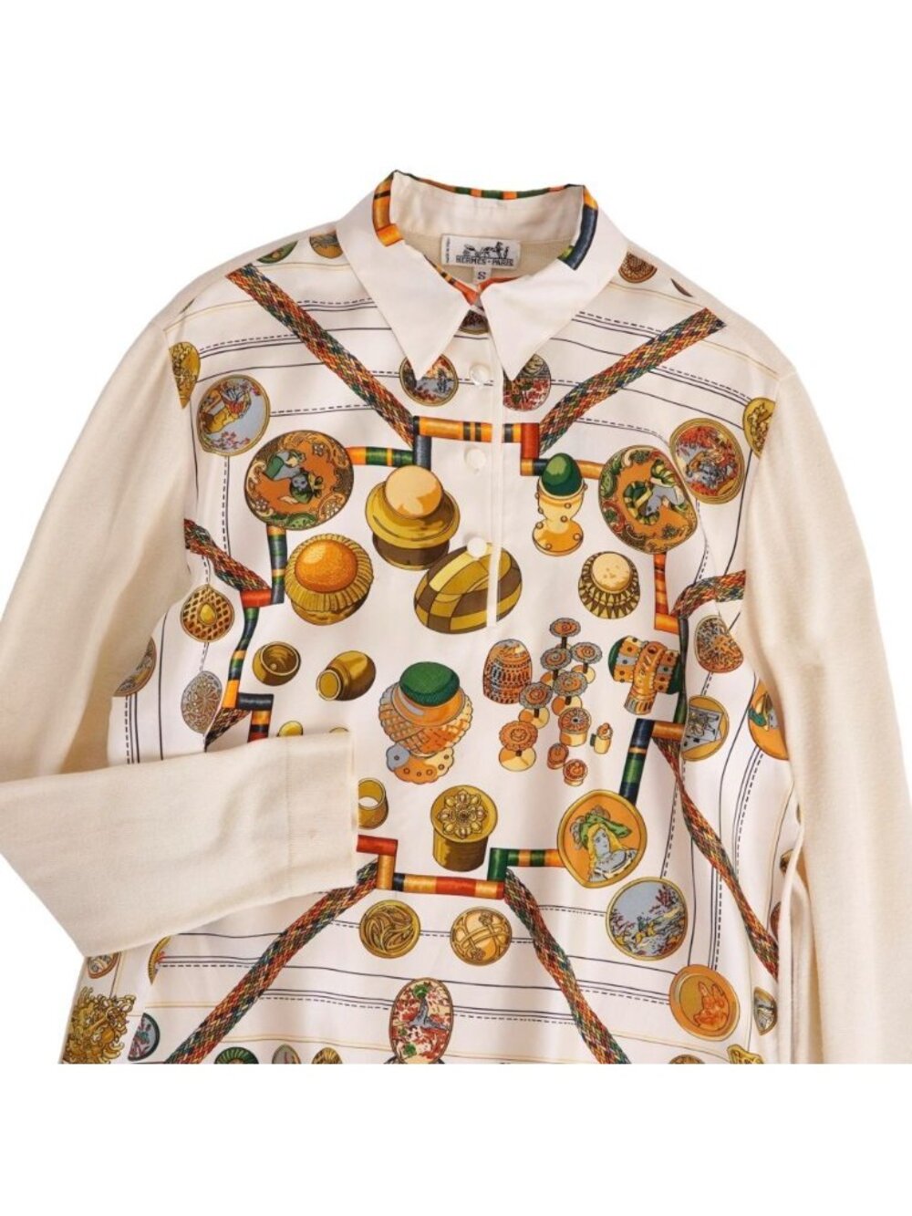 Hermes Shirt Blouse Long Sleeve Allover Pattern Silk Cut - Picture 2 of 7